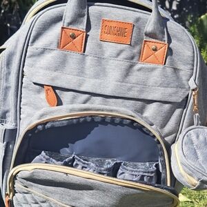 Gray Backpack with Tan Accents